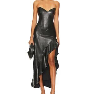 $326 Amanda Uprichard Symone Dress Womens size S Black Faux Leather Strapless